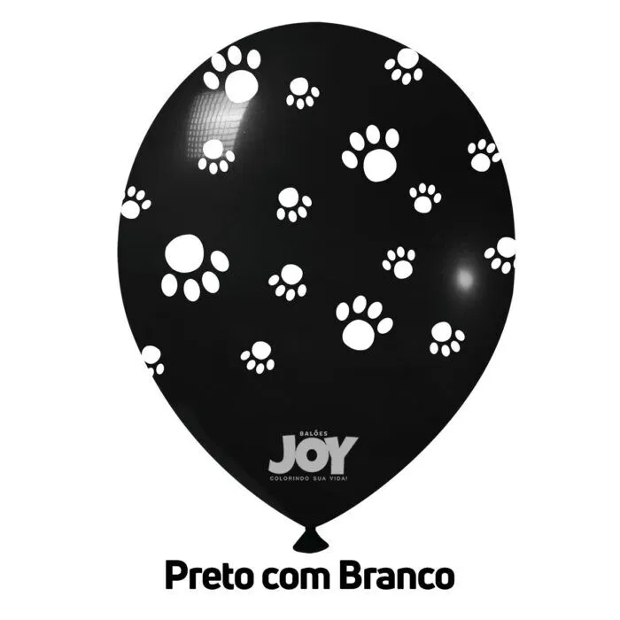 balão joy 9`` preto patinhas (25 uni)