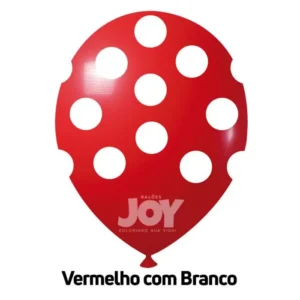balão joy 9`` vermelho c/ branco bolinhas (25 uni)